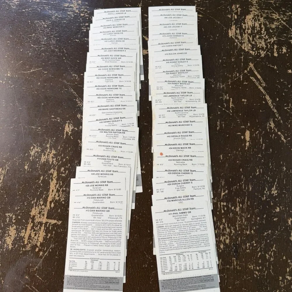 1986 Mcdonalds All Star Football Black Tab 39 Card Lot Partial Set Of 25 w Dupes